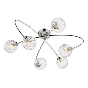 Etta 6 lamp low ceiling light in polished chrome with clear glass on white background