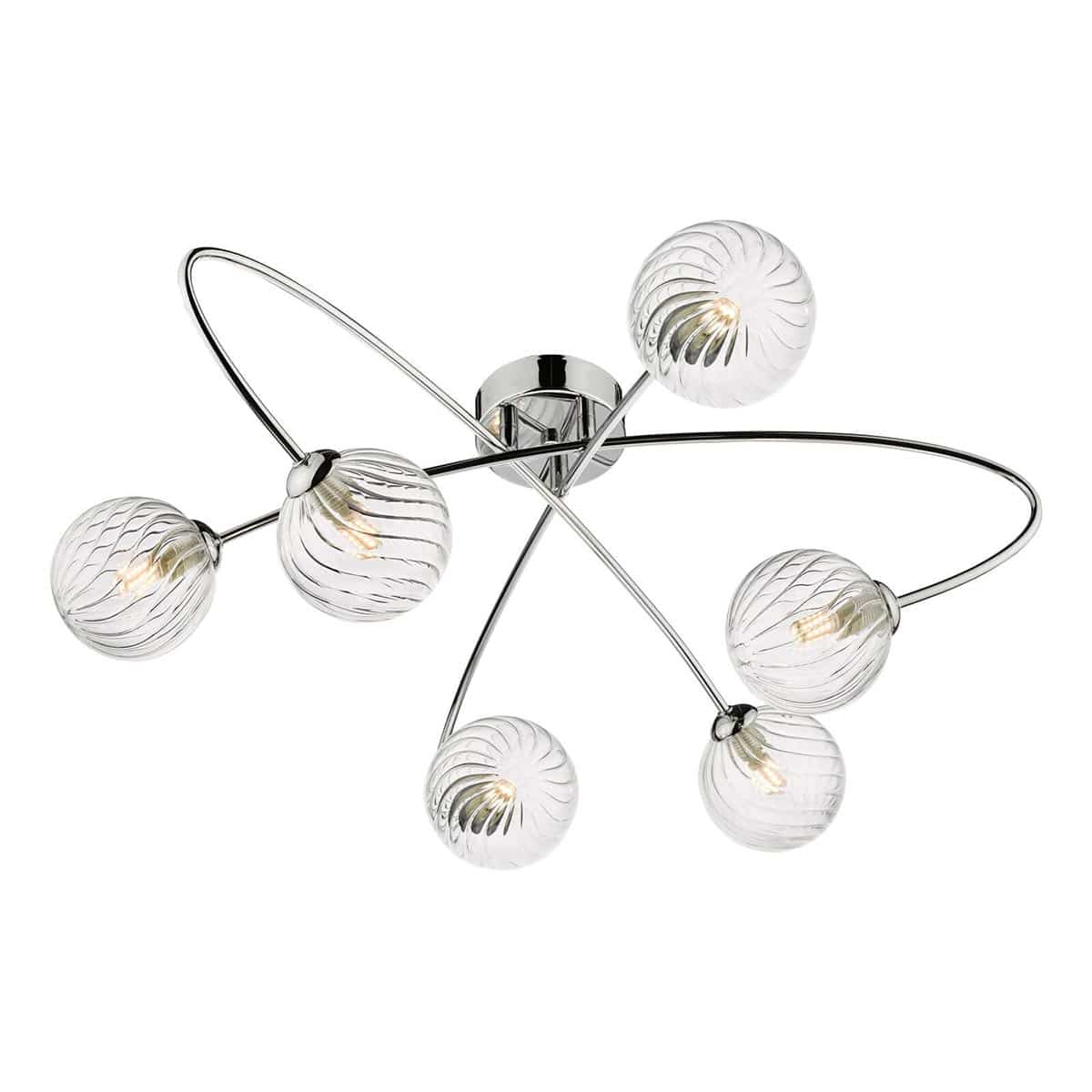 Dar Etta 6 Lamp Low Ceiling Light Polished Chrome Clear Glass