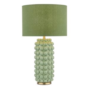 Dar Etzel green ceramic table lamp with green shade on white background