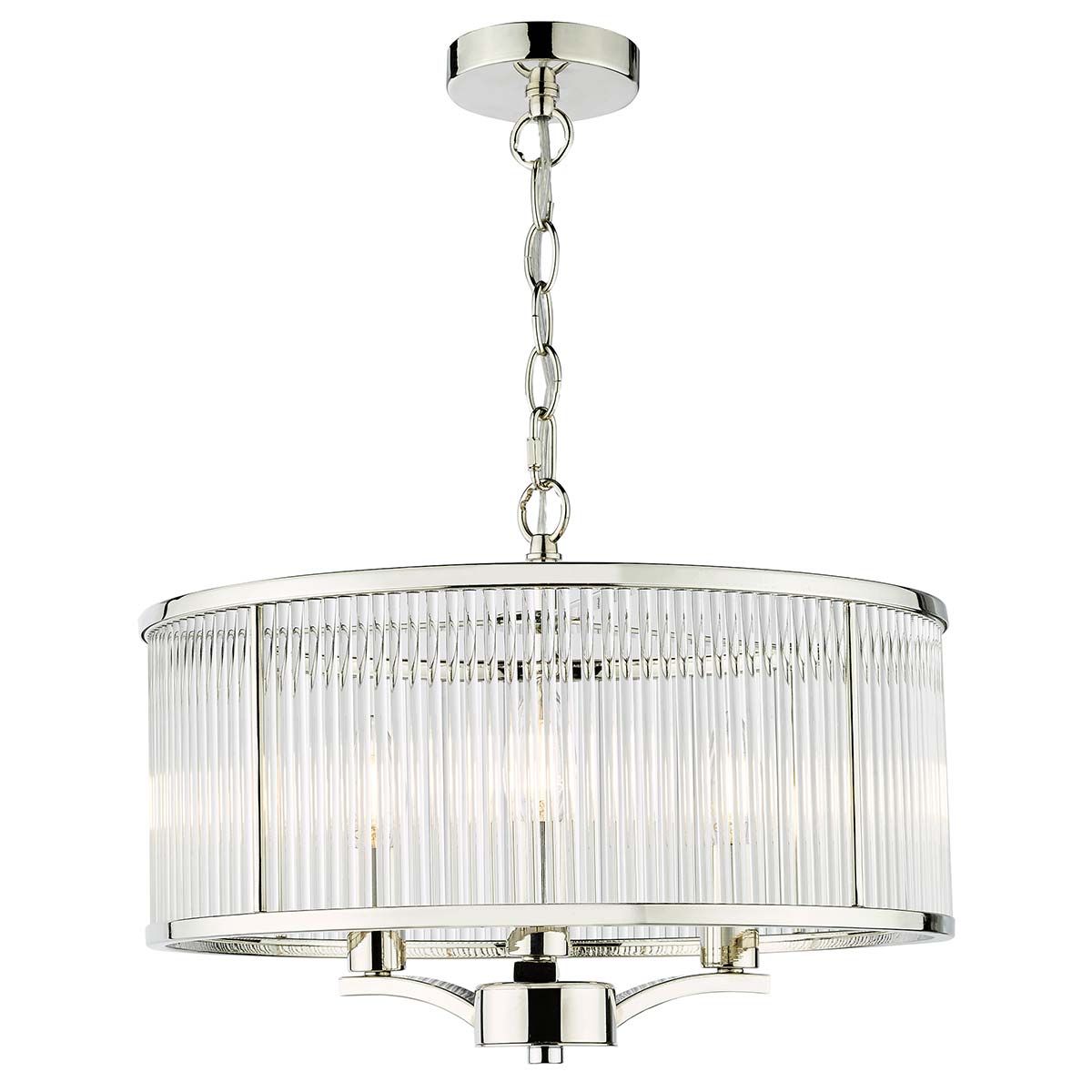 Dar Evelyn 3 Light Pendant Chandelier Polished Nickel Glass