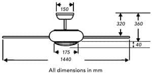Fantasia Aero ceiling fan dimensions