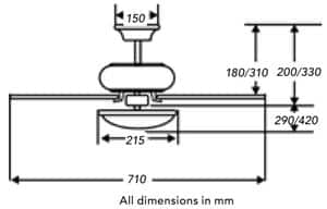 Fantasia Kompact 28-inch ceiling fan dimensions