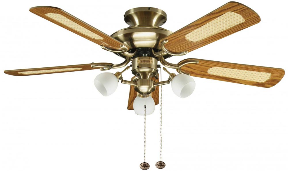 Fantasia Mayfair Combi 42″ Ceiling Fan Light Antique Brass / Gloss Oak