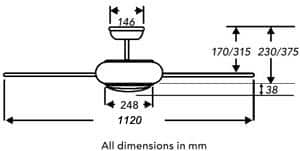 Fantasia Neptune 44-inch ceiling fan LED dimensions