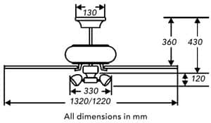 Fantasia Palm and Wicker ceiling fan dimensions