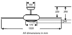 Fantasia prima ceiling fan dimensions