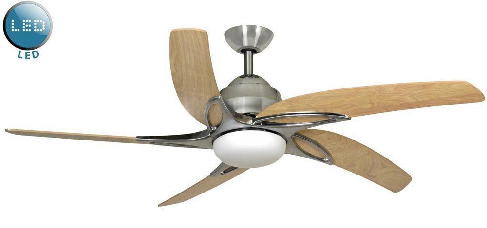 Fantasia Viper 44 Remote Ceiling Fan Led Light Stainless Steel Maple