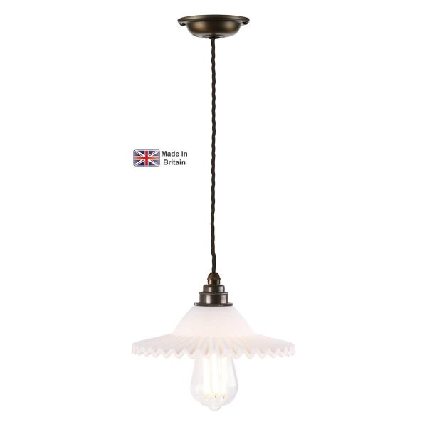 Finchley Pendant Light Solid Antique Brass Crimped Glass