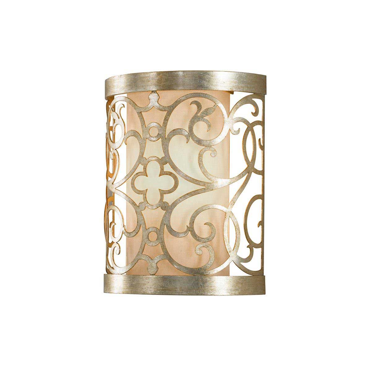 Feiss Arabesque Wall Washer Light Silver Leaf Ivory Linen Fabric