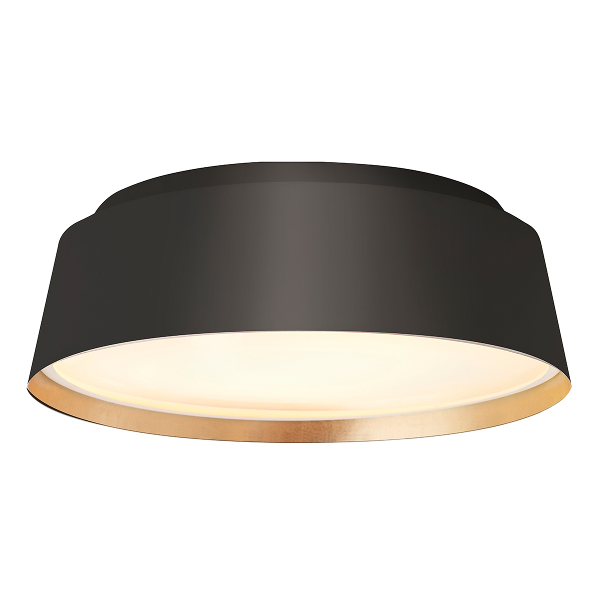 Feiss Asher Midnight Black 3 Light Flush Ceiling Light Gold Leaf Inner