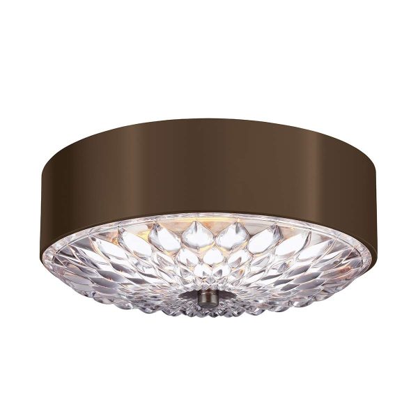 Feiss Botanic 3 light small flush ceiling light in dark aged brass, main image on white background.