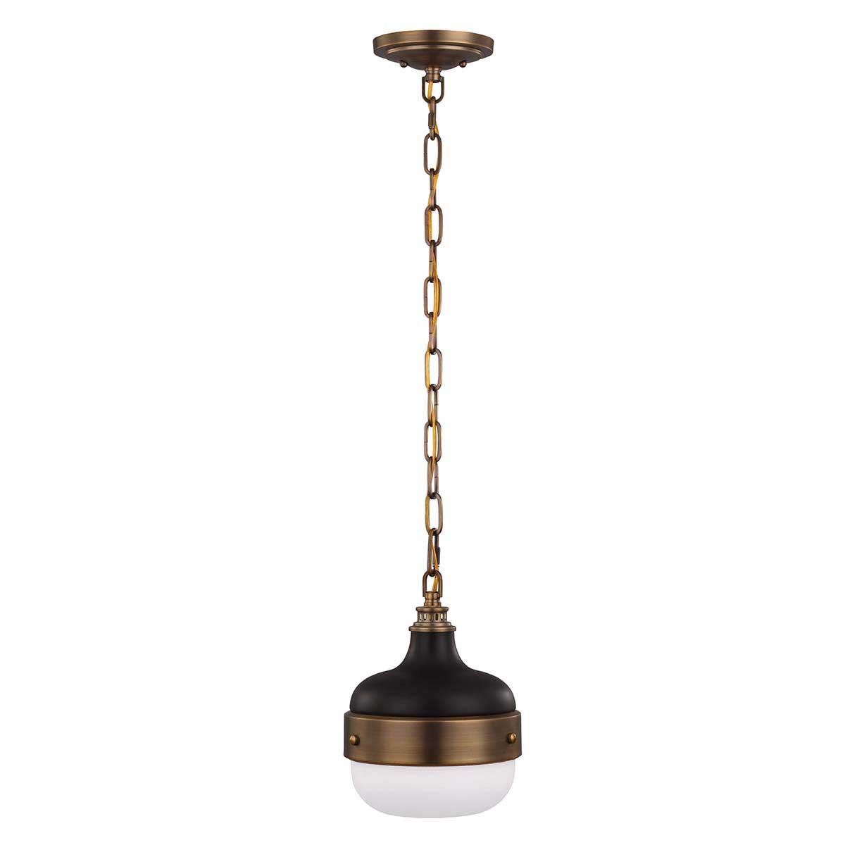 Feiss Cadence 1 Light Mini Pendant Dark Antique Brass And Matt Black