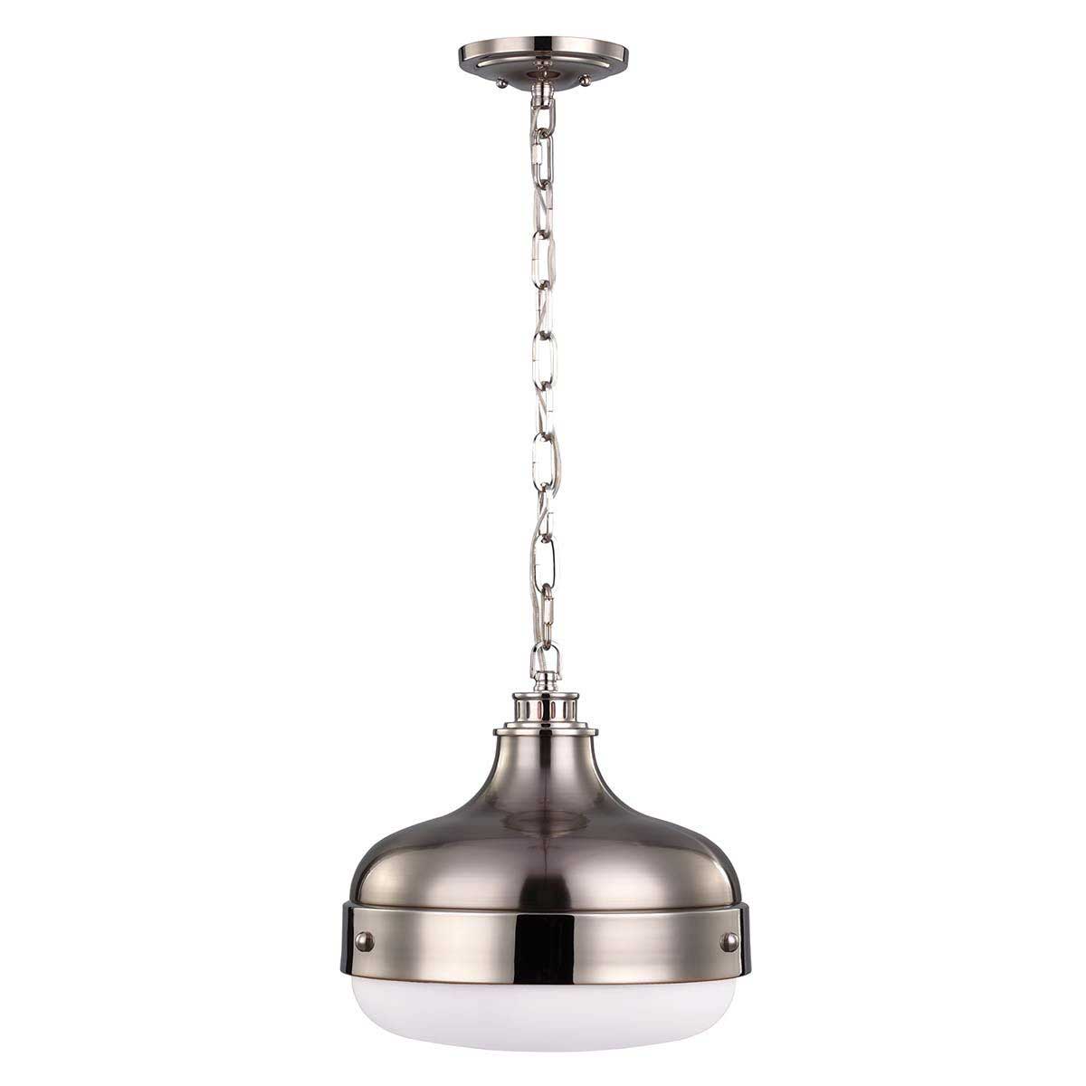 Feiss Cadence Retro 2 Light Pendant Brushed Steel And Polished Nickel