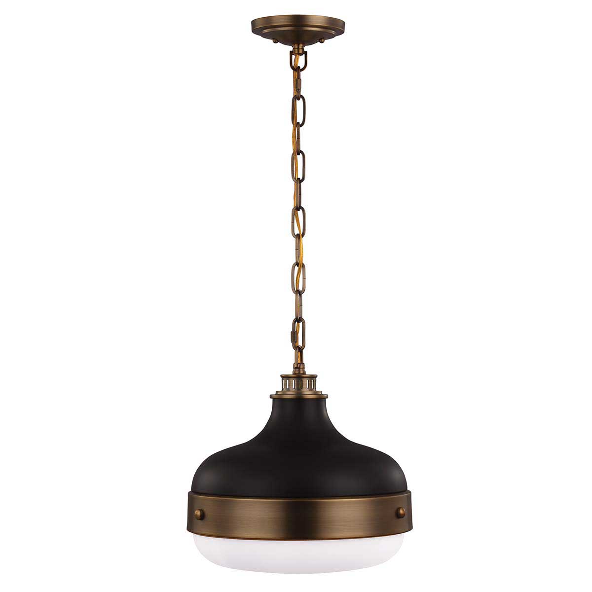 Feiss Cadence Retro 2 Light Pendant Dark Antique Brass And Matt Black