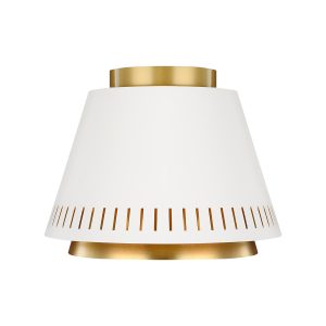 Feiss 1 lamp flush low ceiling light in matte white and burnished brass