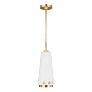 Carter 1 light ceiling pendant in matte white and burnished brass style A