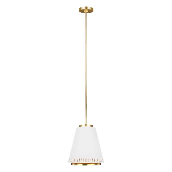 Carter 1 light ceiling pendant in matte white and burnished brass style B