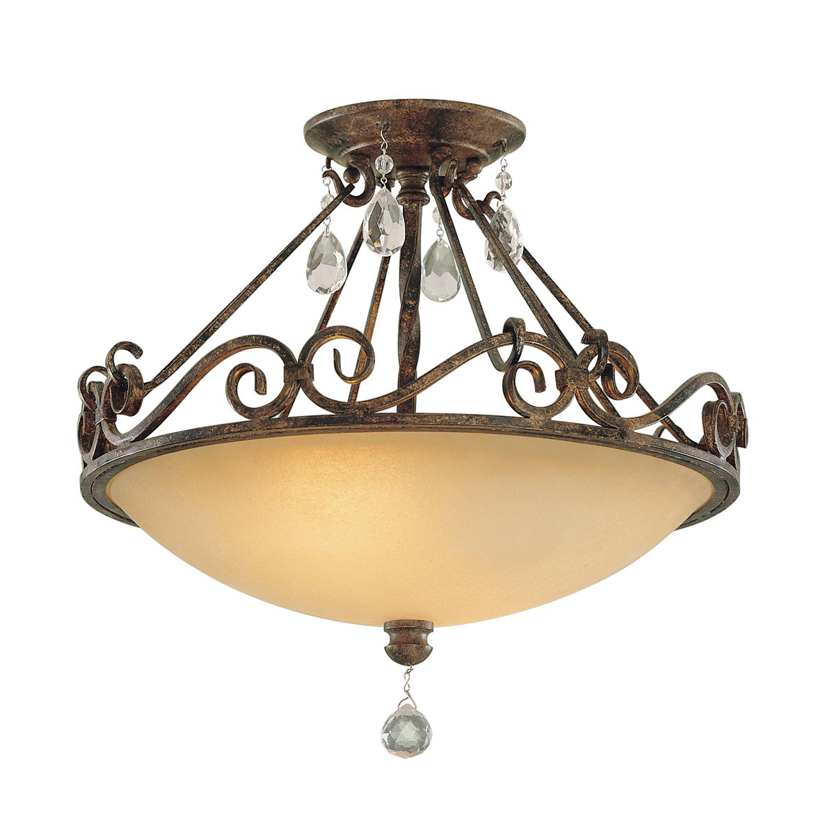 Chateau French 2 Light Semi Flush Ceiling Light Mocha Bronze Crystal