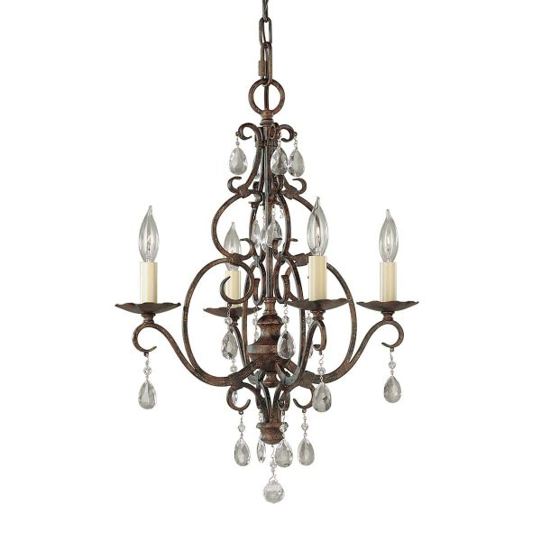 Feiss Chateau 4 light chandelier in mocha bronze with crystal glass drops main image