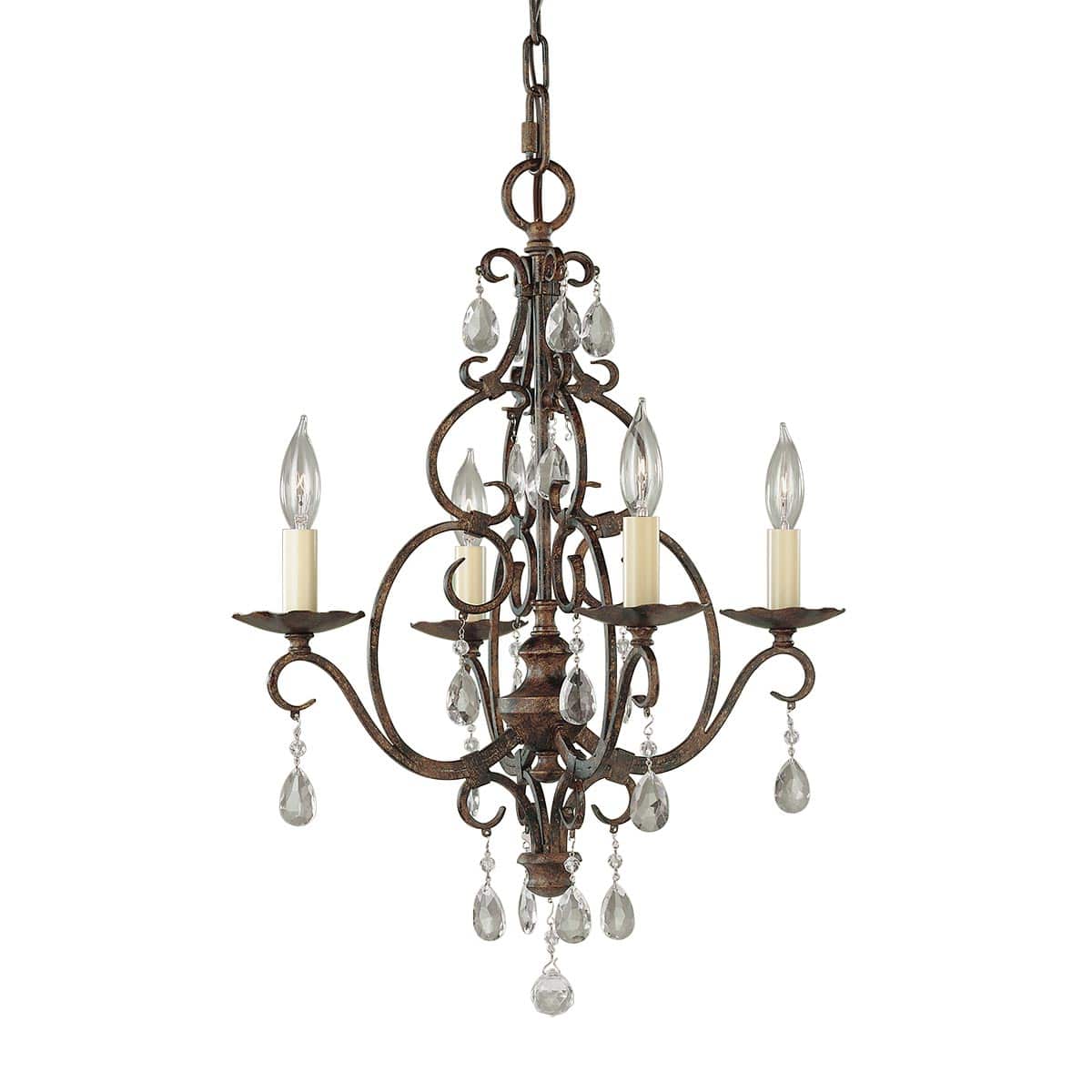Chateau French 4 Light Birdcage Chandelier Mocha Bronze Crystal Drops