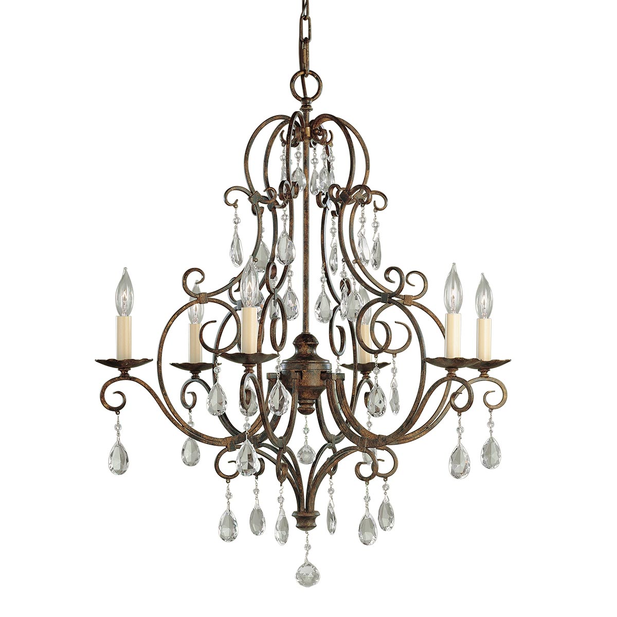 Chateau French 6 Light Birdcage Chandelier Mocha Bronze Crystal Drops