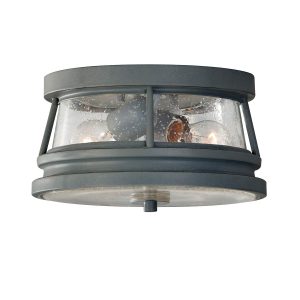 Feiss Chelsea Harbor 2 light flush outdoor porch light in storm cloud grey on white background.