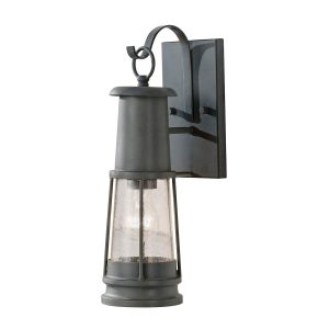 Feiss Chelsea Harbor 1 light outdoor wall lantern in storm cloud grey on white background.