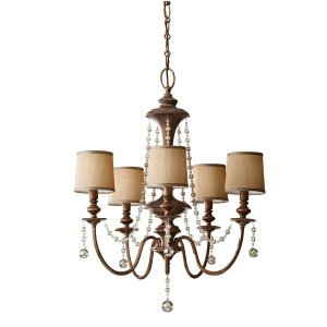 Feiss Clarissa 5 light chandelier in Firenze gold with champagne crystal