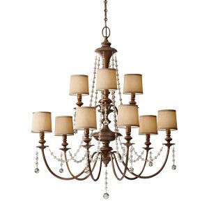 Feiss Clarissa 9 light large chandelier in Firenze gold with champagne crystal