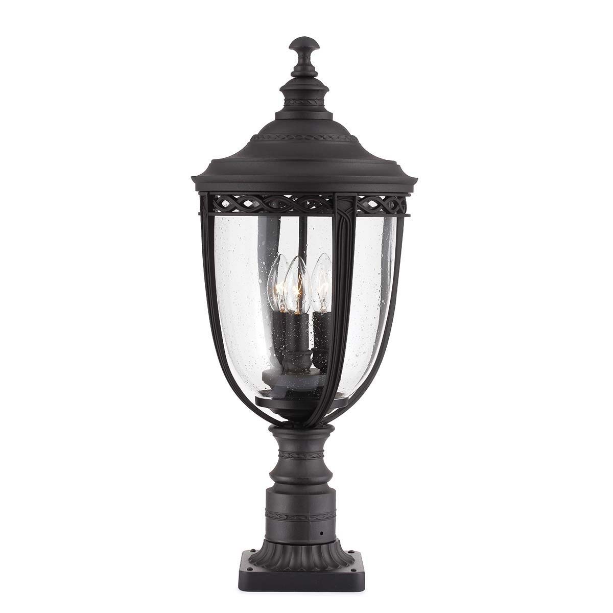 Feiss English Bridle 3 Light Large Outdoor Pedestal Lantern In Black