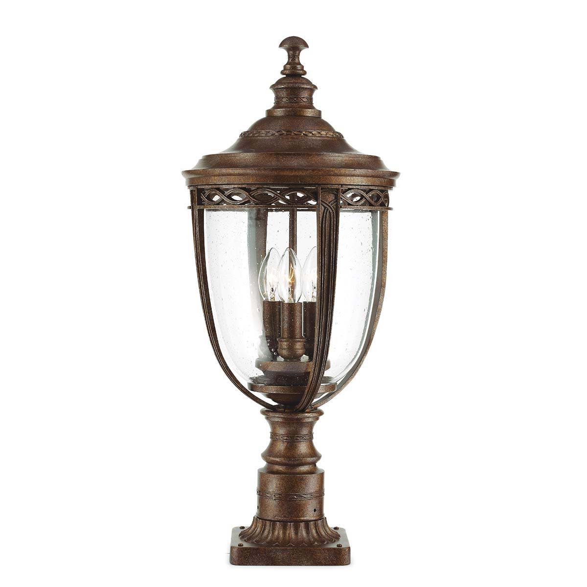 Feiss English Bridle 3 Light Large Outdoor Pedestal Lantern British Bronze