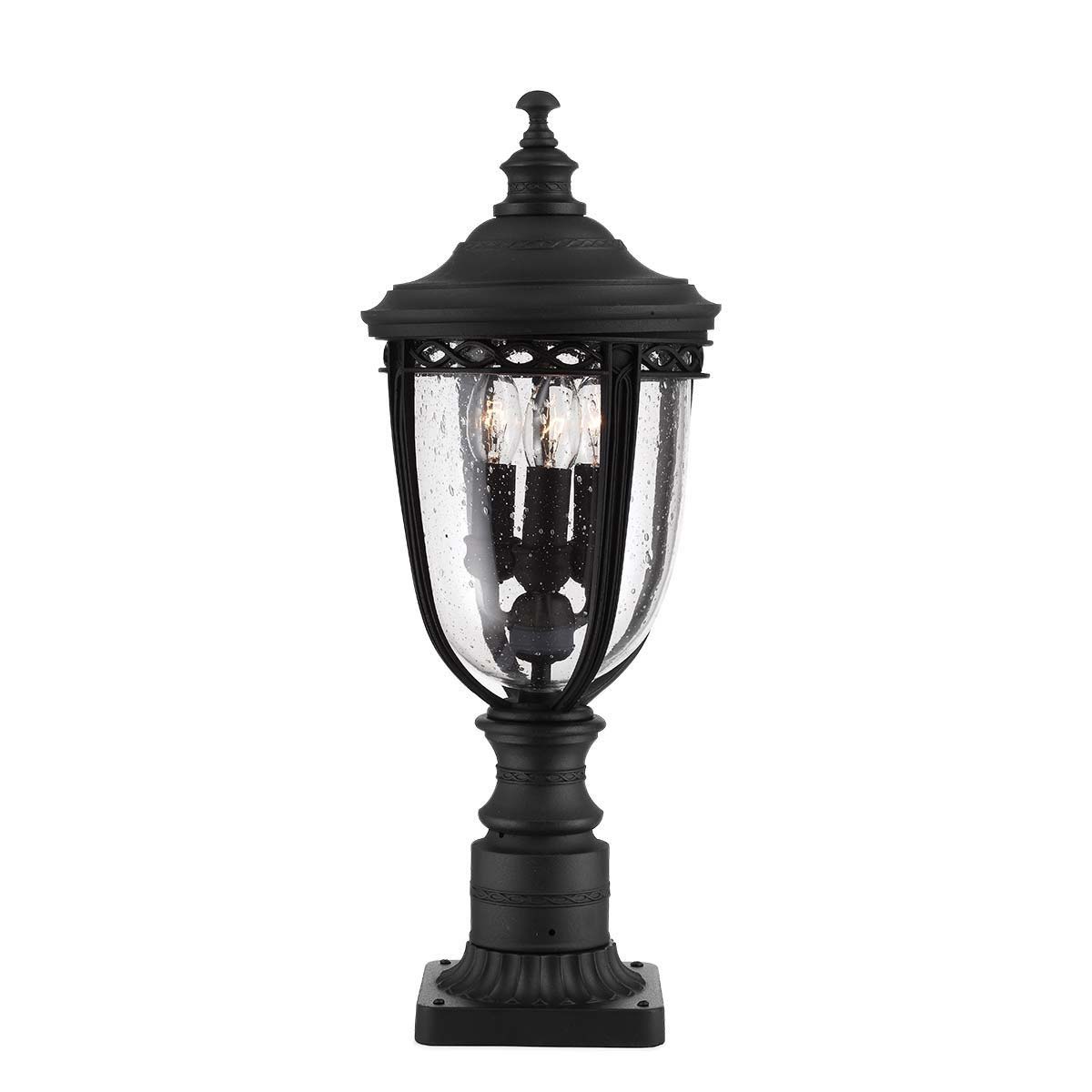 Feiss English Bridle 3 Light Medium Outdoor Pedestal Lantern In Black