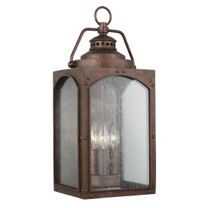 Feiss Randhurst large 3 light copper oxide outdoor wall lantern with seeded glass main image