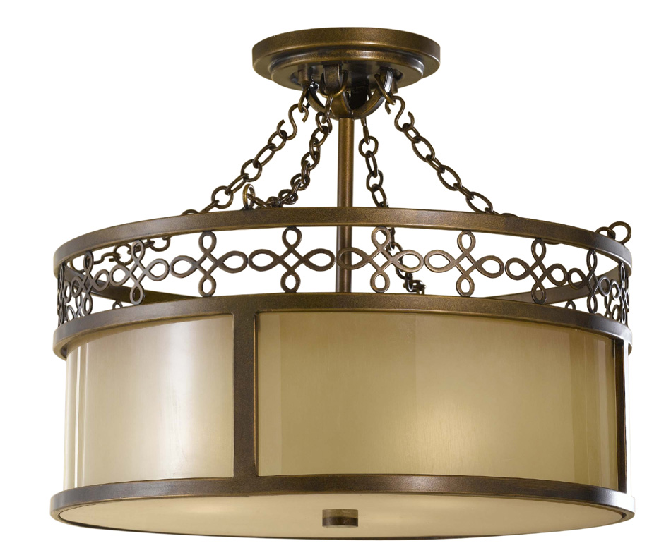 Feiss Justine Astral Bronze 3 Light Semi Flush Ceiling Light Oak Glass