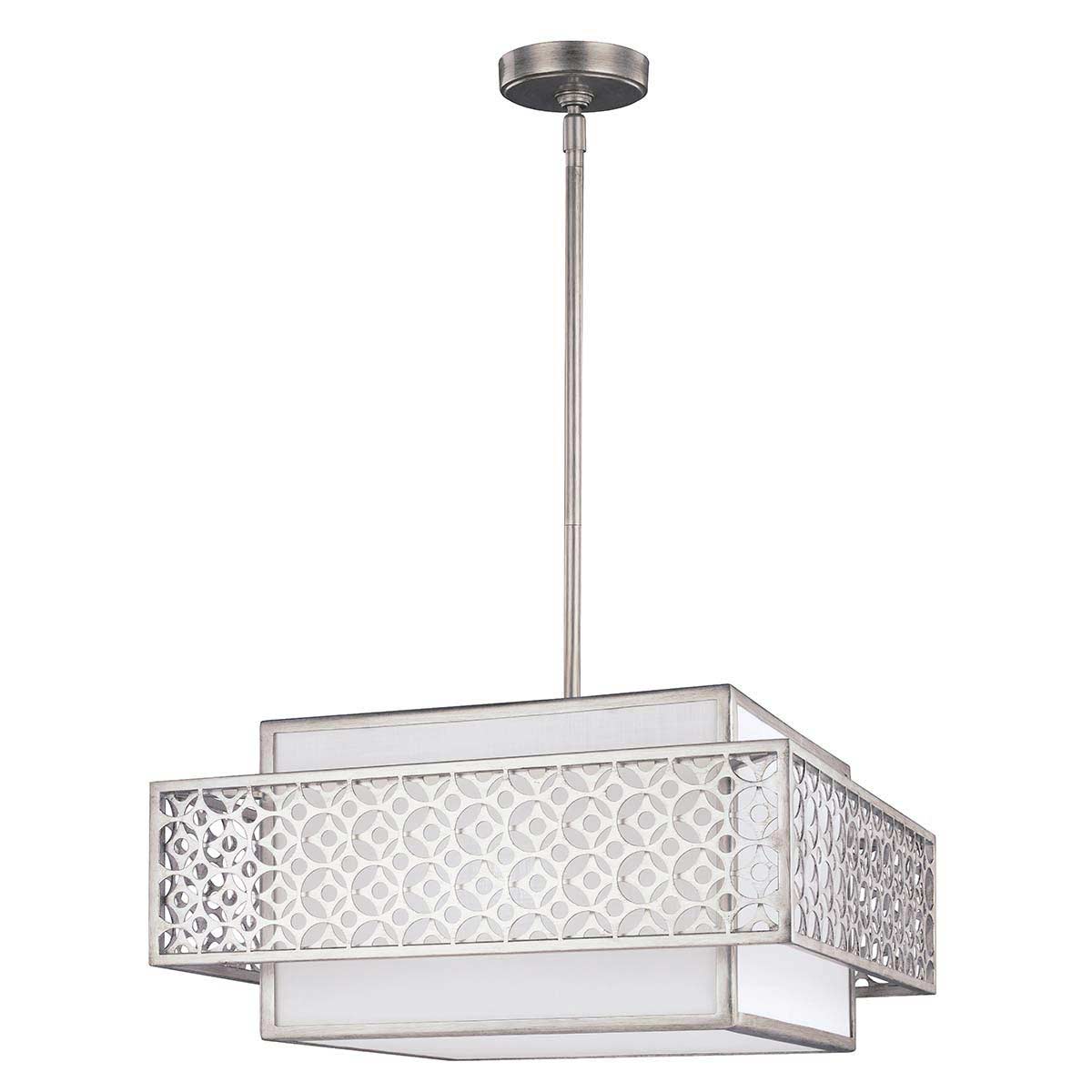 Feiss Kenney 3 Light Pendant Sunrise Silver With White Linen Shade