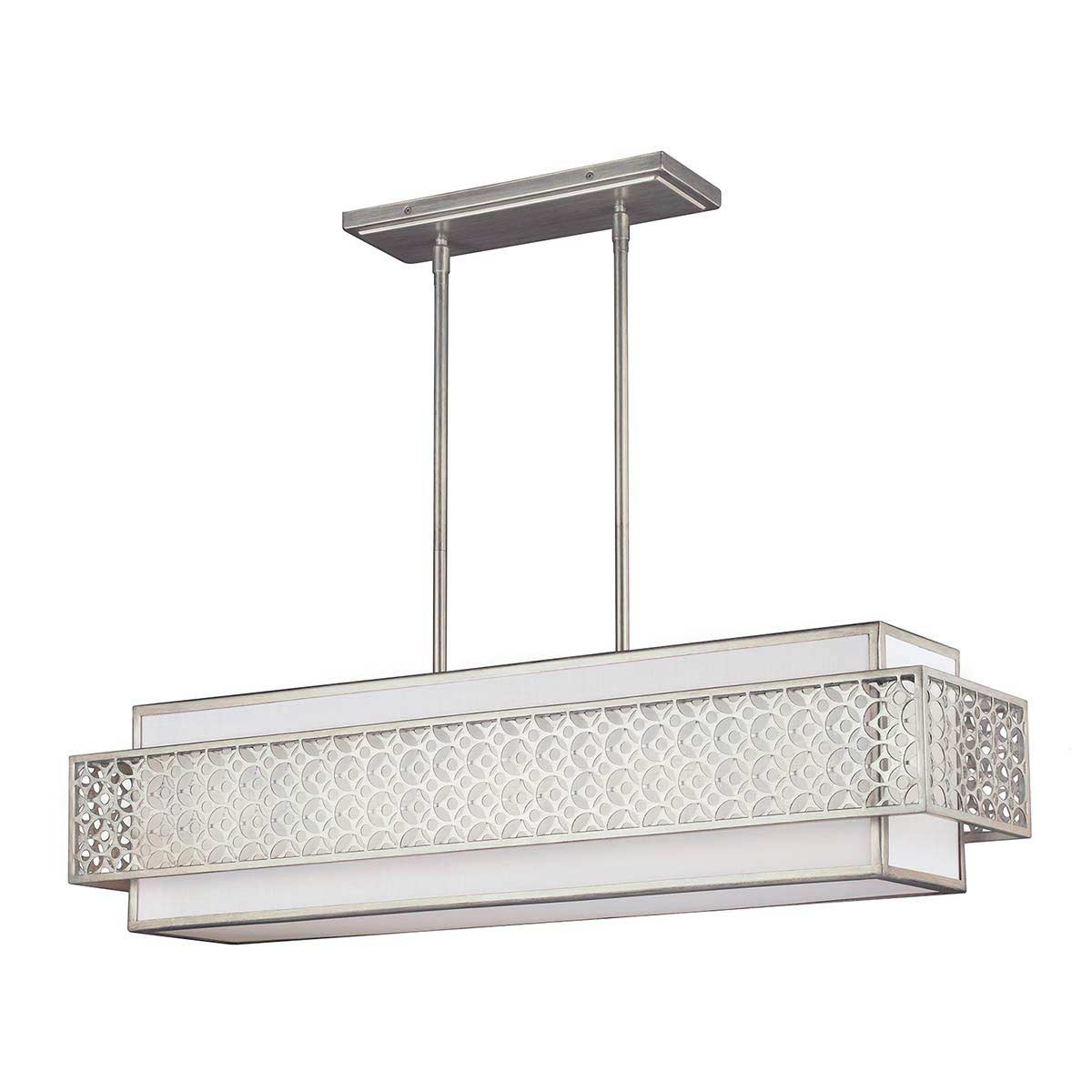 Feiss Kenney 5 Light Island Chandelier Sunrise Silver White Linen Shade
