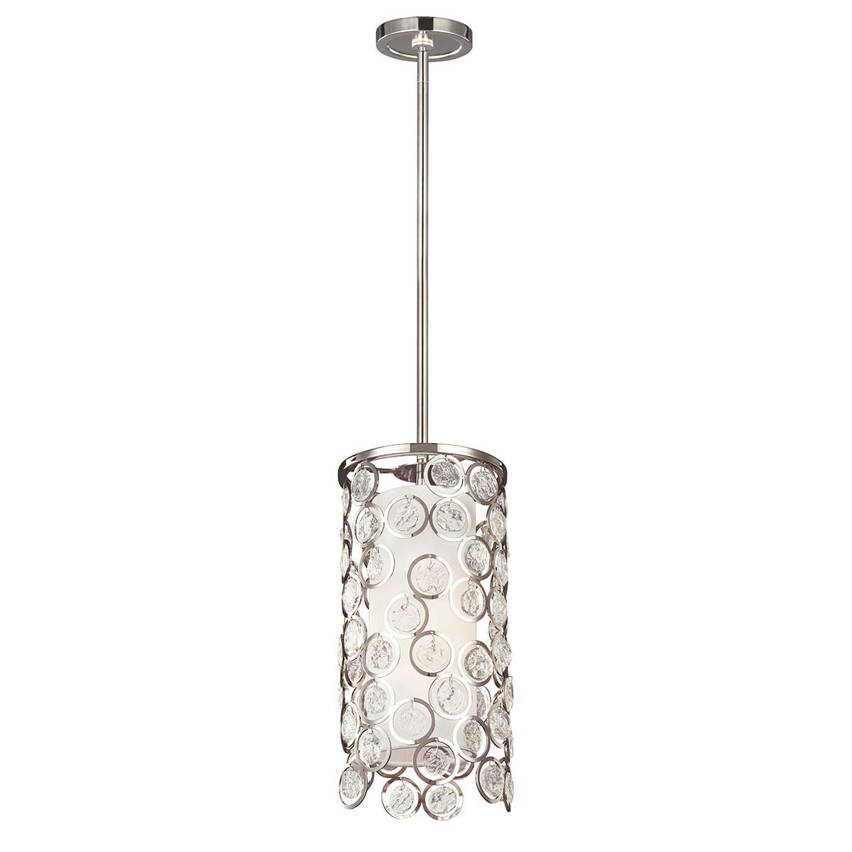 Feiss Lexi 1 Light Mini Ceiling Pendant Crystal Polished Nickel Silk Shade