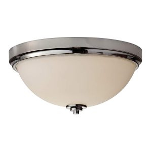 Feiss Malibu flush bathroom ceiling light in polished chrome on white background.