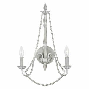 Feiss Maryville French country style twin shabby chic wall light in washed grey on white background