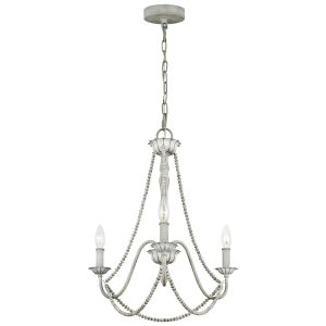 Feiss Maryville French country style 3 light shabby chic chandelier in washed grey on white background