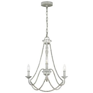 Feiss Maryville French country style 3 light shabby chic chandelier in washed grey on white background