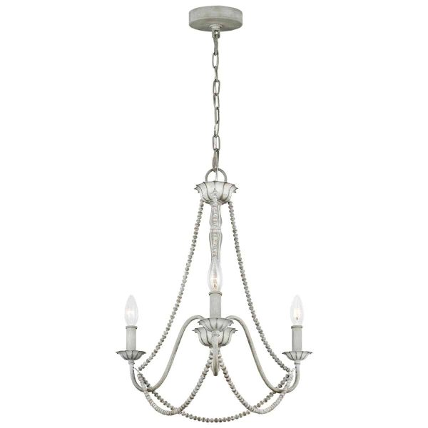 Feiss Maryville French country style 3 light shabby chic chandelier in washed grey on white background