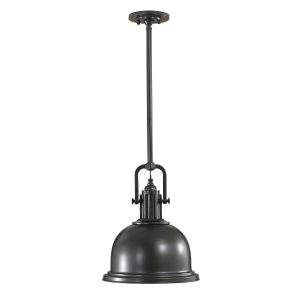 Feiss Parker Place dark bronze medium industrial pendant light, on a white background.