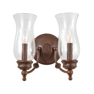 Feiss Pickering Lane rustic double wall light in heritage bronze, main image on white background.