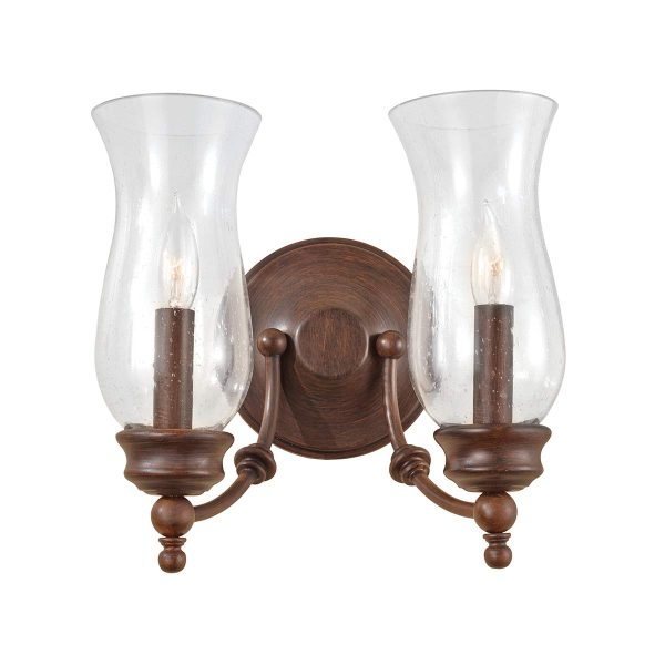 Feiss Pickering Lane rustic double wall light in heritage bronze, main image on white background.