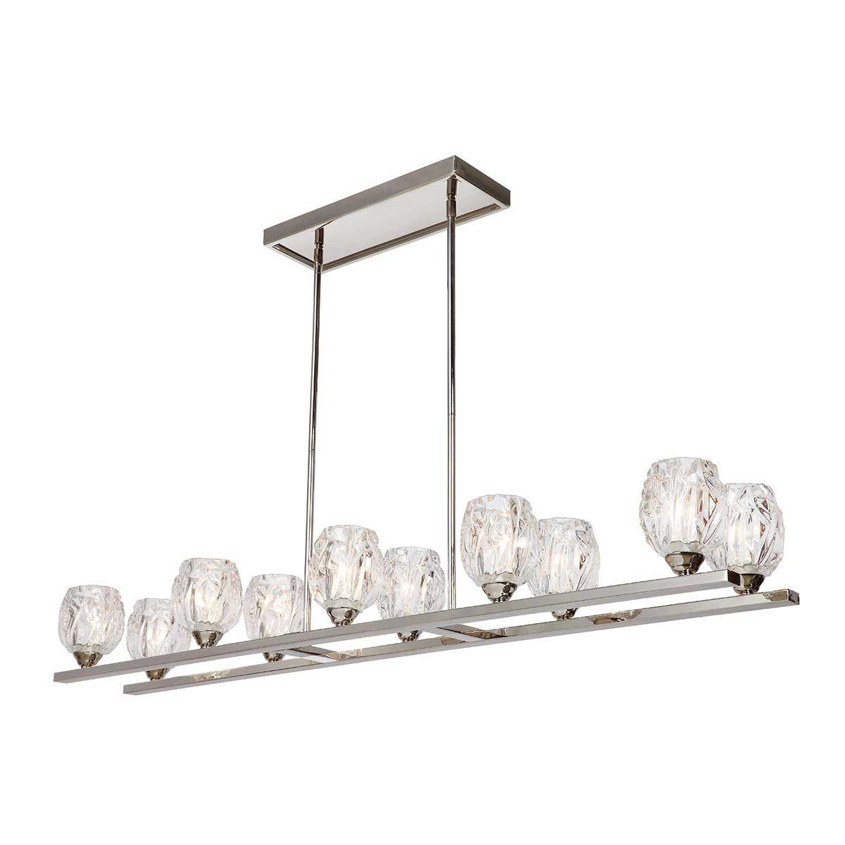 Feiss Rubin 10 Light Island Chandelier Polished Nickel Glass Shades