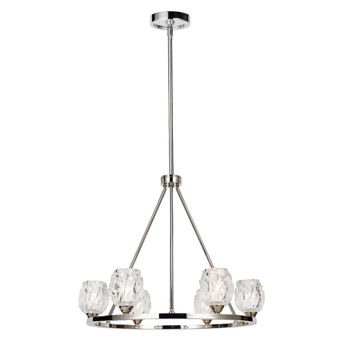 Feiss Rubin 6 Light Modern Chandelier Polished Nickel Glass Shades