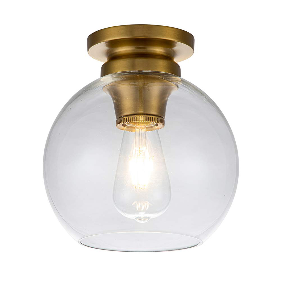 Feiss Tabby Burnished Brass 1 Lamp Flush Ceiling Light Clear Glass Shade