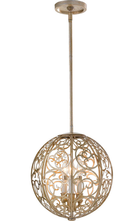 Feiss Arabesque Filigree Globe 3 Light Silver Leaf Pendant Chandelier