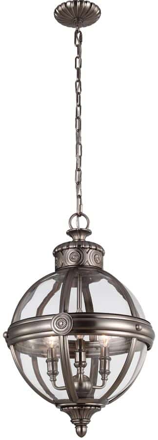 Feiss Adams Pendant Chandelier 3 Light Globe Lantern Antique Nickel